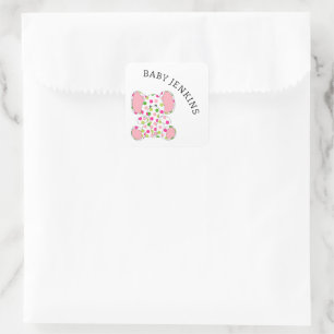Sticker Carré Eléphant rose bébé