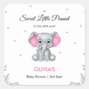 Sticker Carré Eléphant Sweet Little Peanut Girl Baby shower