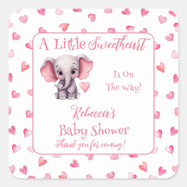 Sticker Carré Elephant Un Petit Baby shower Fille Amoureuse (Devant)