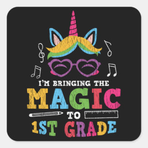 Sticker Carré Élève de 1re année Licorne Rentree Scolaire Premie