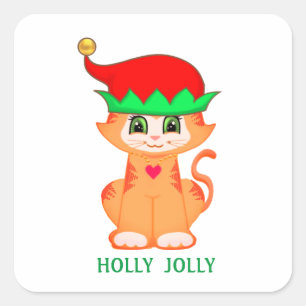 Sticker Carré elfe chatte de Noël