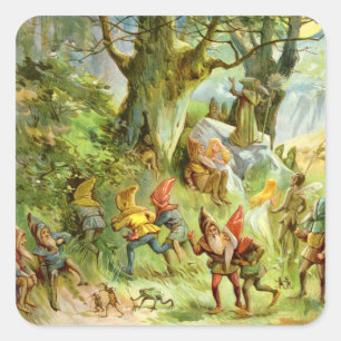 Sticker Carré Elfes et Gnomes dans la Forêt Magique Noire profon