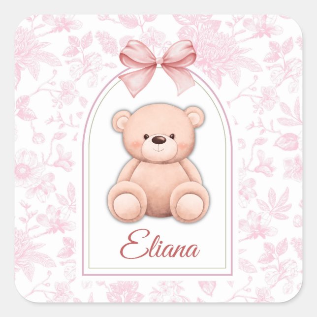 Sticker Carré Eliana | Conception personnalisée d'ours en peluch (Devant)