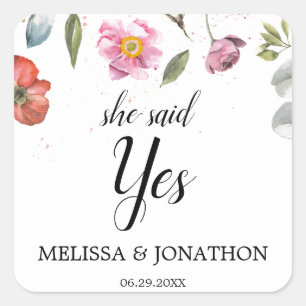 Sticker Carré Elle A Dit Oui Joli Spring Floral Engagement Party