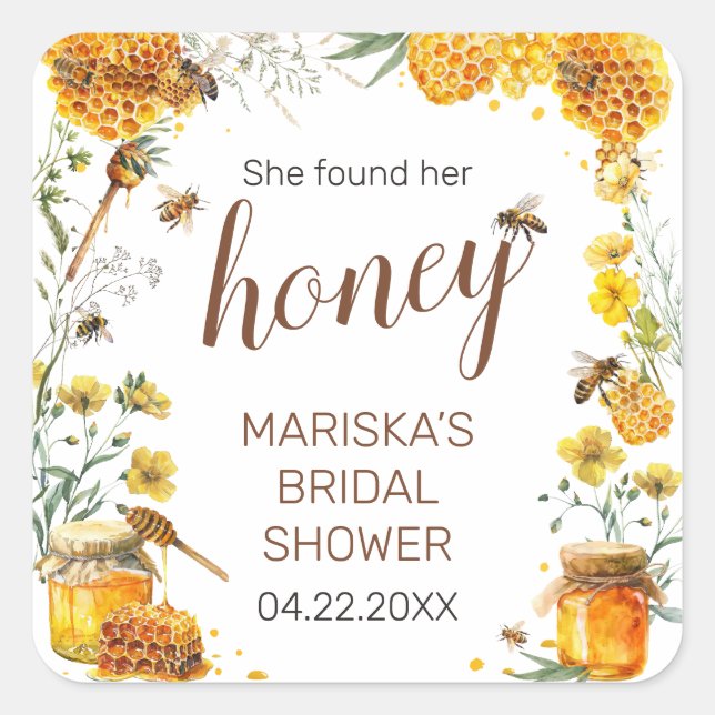 Sticker Carré Elle a trouvé sa douche nuptiale de Miel (Devant)