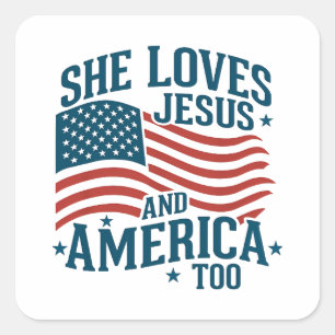 Sticker Carré Elle Aime Jésus Et L'Amérique Aussi États-Unis Dra
