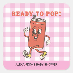 Sticker Carré Elle est prête à éclater Baby Shower Rétro Gingham