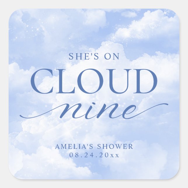 Sticker Carré Elle est sur un nuage bleu neuf pour la fête de ma (Devant)