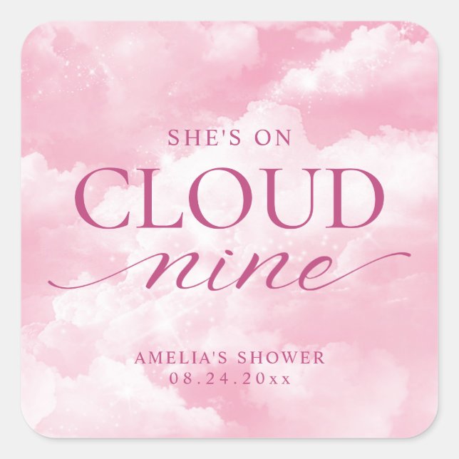 Sticker Carré Elle est sur un nuage rose pour la fête de mariage (Devant)