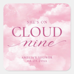 Sticker Carré Elle est sur un nuage rose pour une fête prénuptia