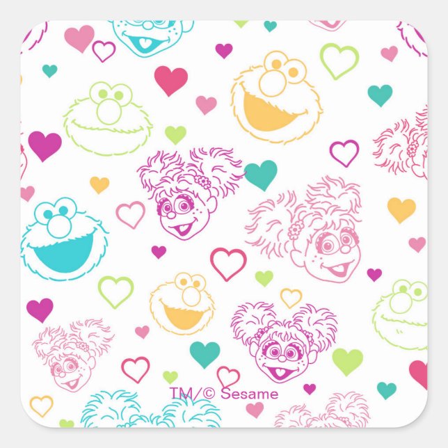 Sticker Carré Elmo & Abby Cadabby Valentine Hearts Motif (Devant)