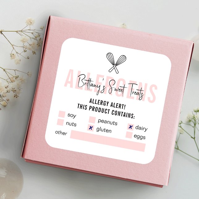 Sticker Carré Emballage d'alerte d'allergie alimentaire moderne  (Créateur téléchargé)