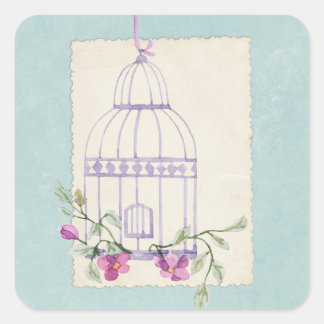 Sticker Carré Embellissement vintage floral Shabby bleu scrapboo