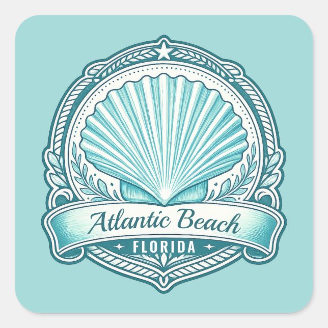 Sticker Carré Emblème côtier d'Atlantic Beach FL coquillage (Devant)