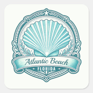 Sticker Carré Emblème côtier d'Atlantic Beach FL coquillage