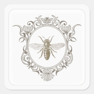 Sticker Carré Emblème d'abeilles à cadre orné