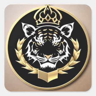 Sticker Carré Emblème de crête de tigre doré