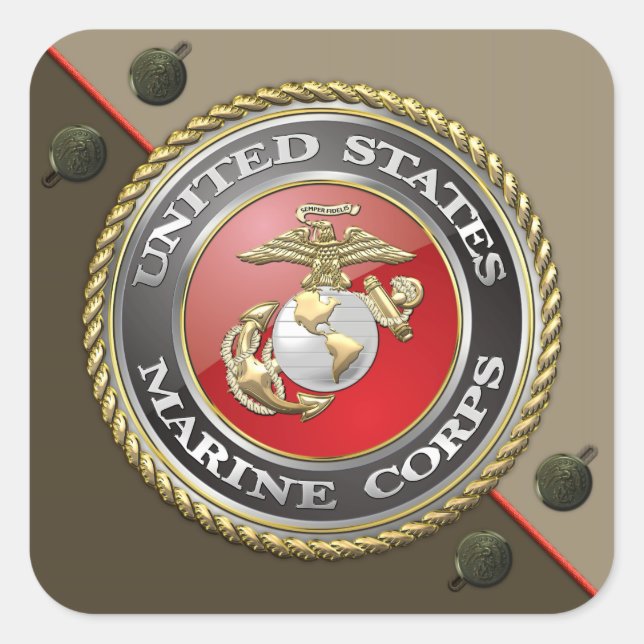 Sticker Carré Emblème et uniforme USMC [3D] (Devant)