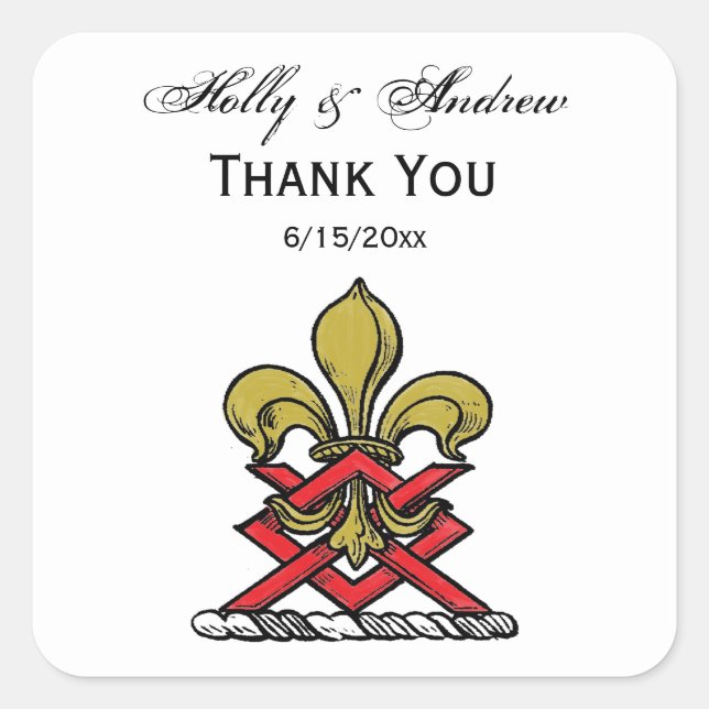 Sticker Carré Emblème Preppy Gold Red Heraldic Crest Fleur de Li (Devant)