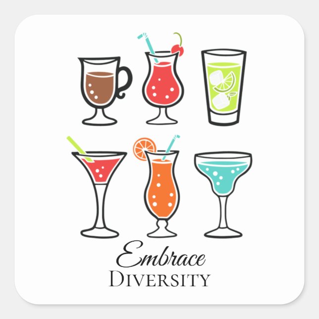 Sticker Carré Embrasser la diversité de mignons cocktails Illust (Devant)
