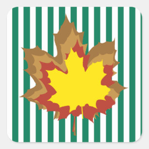 Sticker Carré Emerald Autumnal Stripes avec Feuilles