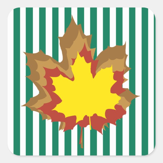 Sticker Carré Emerald Autumnal Stripes avec Feuilles (Devant)