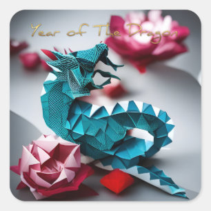 Sticker Carré Emerald Dragon Origami chinois Nouvel An Sq