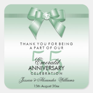 Sticker Carré Emerald Gem Bow & Ribbon 55e anniversaire de Maria