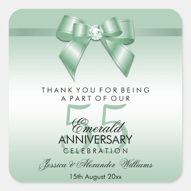 Sticker Carré Emerald Gem Bow & Ribbon 55e anniversaire de Maria (Devant)