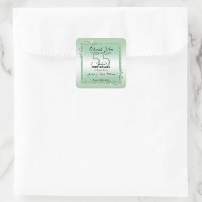 Sticker Carré Emerald Gem & Parties scintillant 55e anniversaire (Sac)