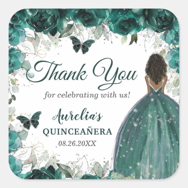 Sticker Carré Emerald Green Floral Butterflies Brown Princess (Devant)