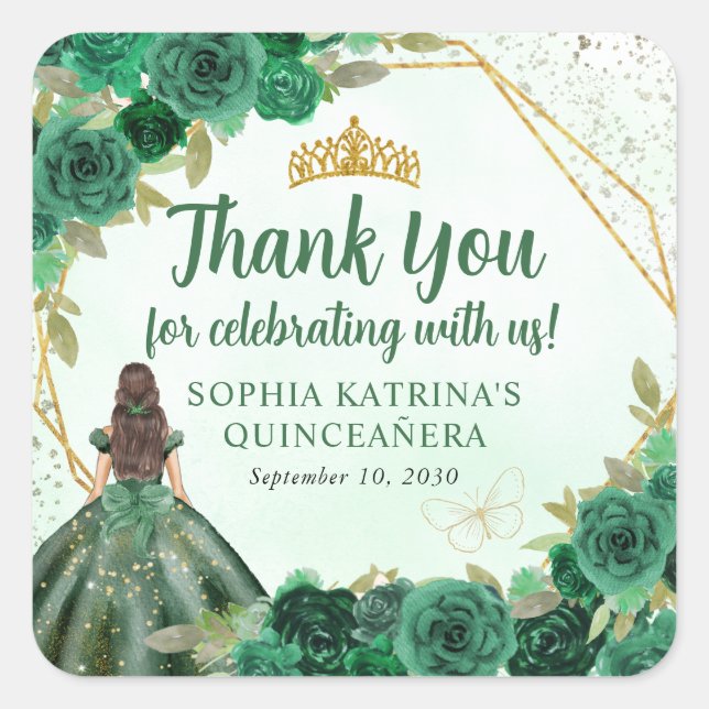Sticker Carré Emerald Green Floral Princess Merci Couronne (Devant)