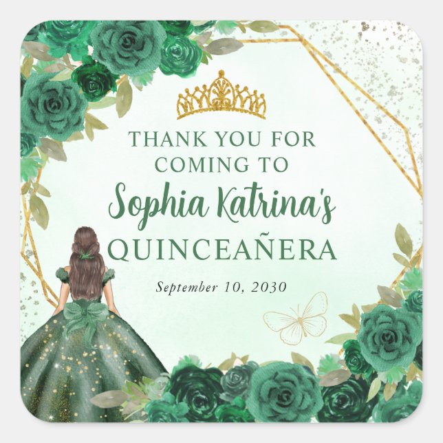 Sticker Carré Emerald Green Floral Princess Tiara Merci (Devant)