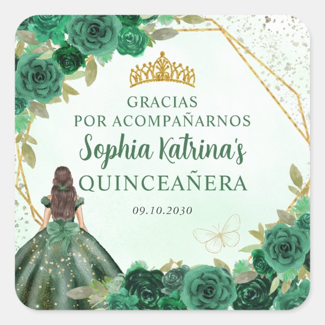 Sticker Carré Emerald Green Floral Princess Tiara Merci (Devant)