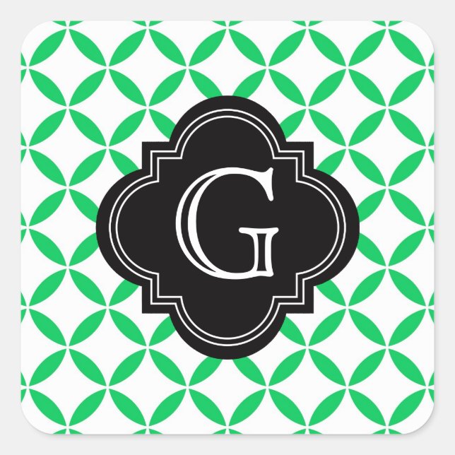 Sticker Carré Emerald Green Quatrefoil marocain Monogramme noir (Devant)