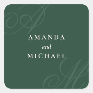 Sticker Carré Emerald Modern Edge Élégant Mariage Monogramme