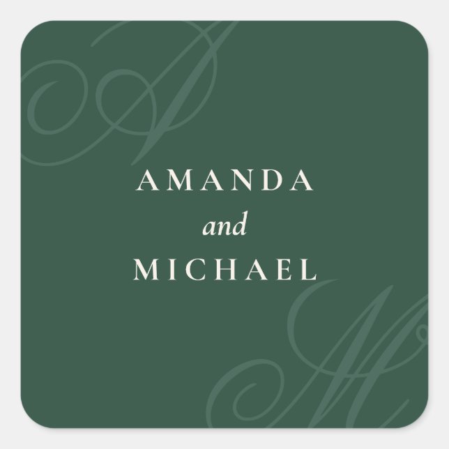 Sticker Carré Emerald Modern Edge Élégant Mariage Monogramme (Devant)
