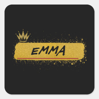 Sticker Carré Emma prénom Gold Parties scintillant Queen
