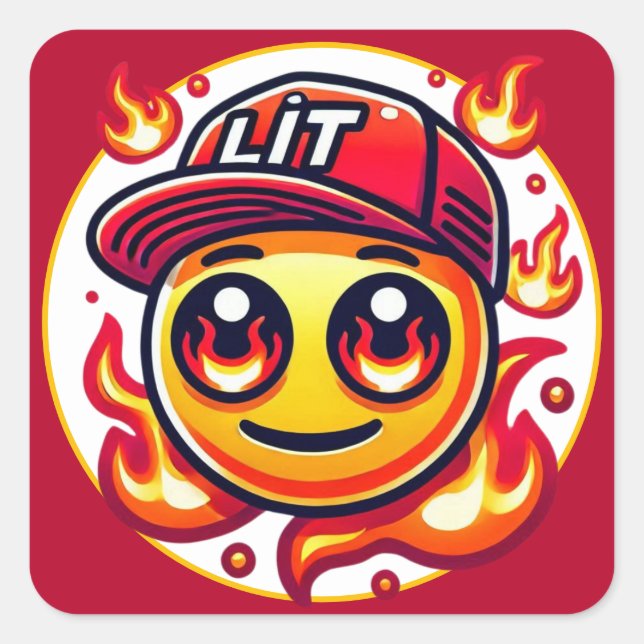 Sticker Carré Emoji de feu LIT urbain (Devant)