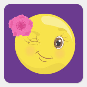 Sticker Carré Emoji fille rose florale