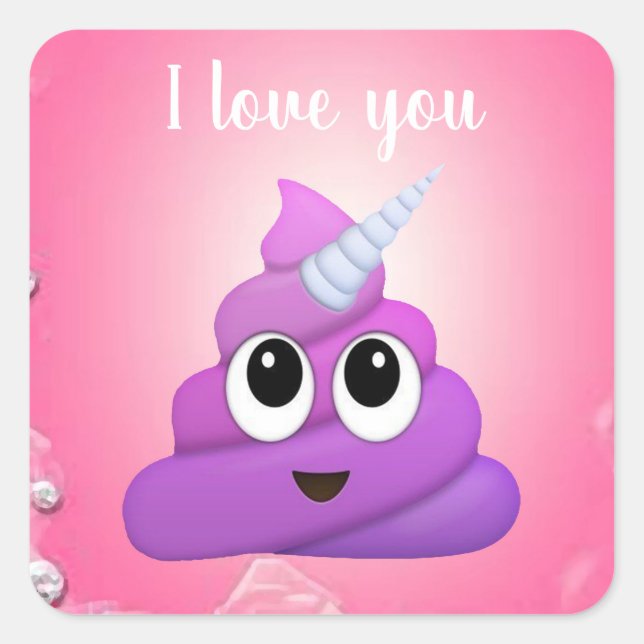 Sticker Carré Emoji Poop de licorne magique personnalisée (Devant)