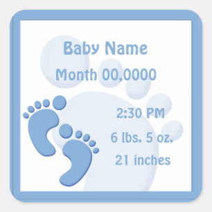 Sticker Carré Empreinte de bébé Garçon petit pied Faire-part 