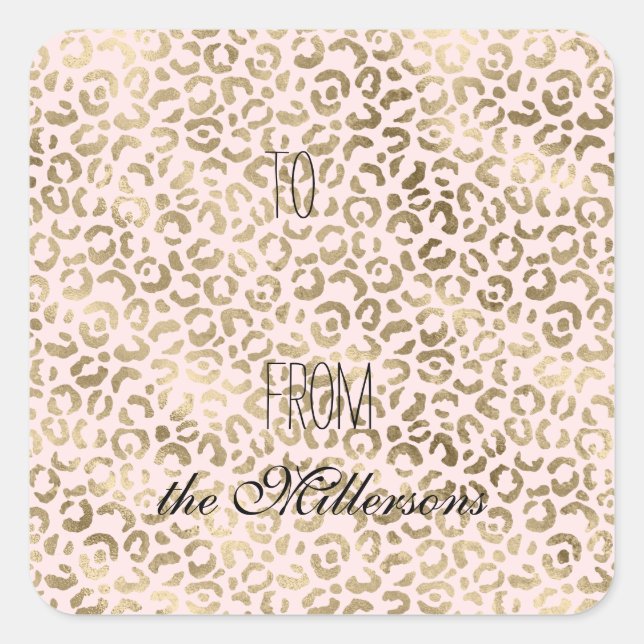 Sticker Carré Empreinte de léopard d'antiquité Blush Pink Gold (Devant)