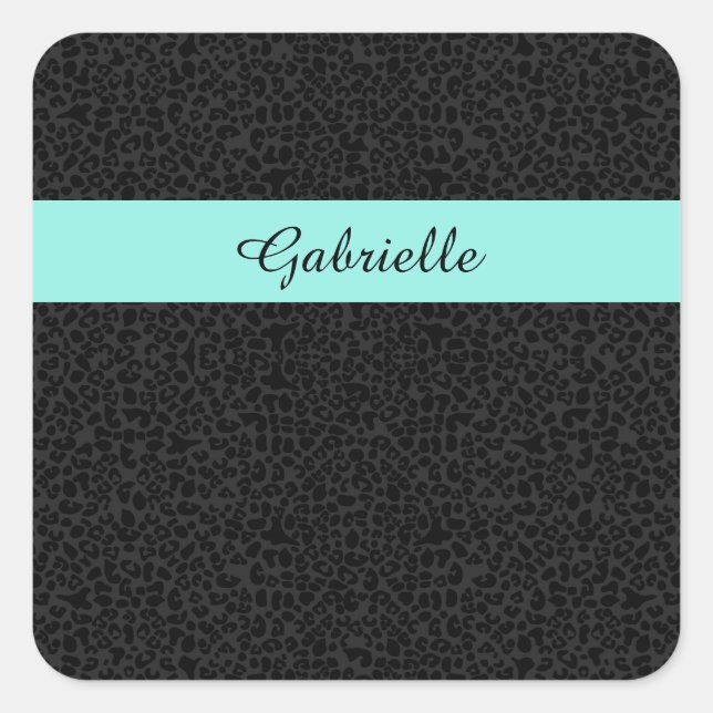 Sticker Carré Empreinte de léopard noir moderne Aqua Stripe avec (Devant)
