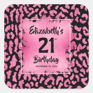 Sticker Carré Empreinte de léopard rose chaud 21e anniversaire P