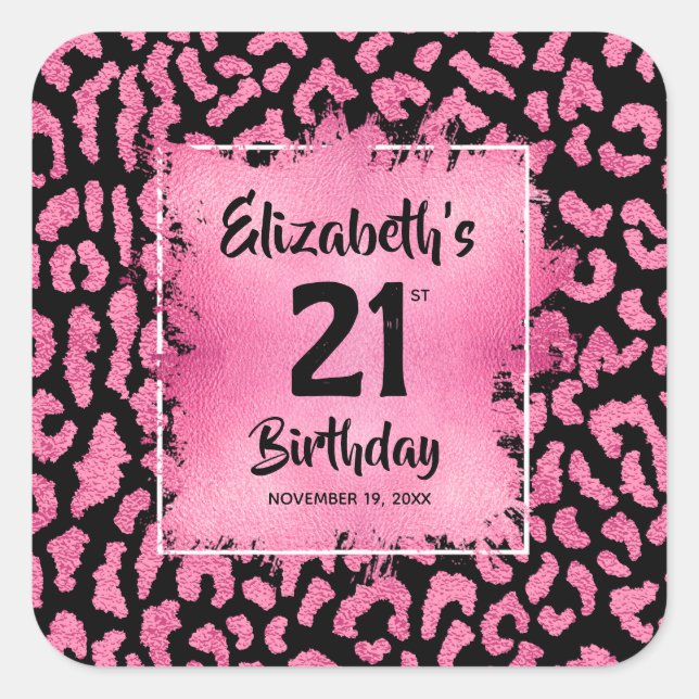 Sticker Carré Empreinte de léopard rose chaud 21e anniversaire P (Devant)