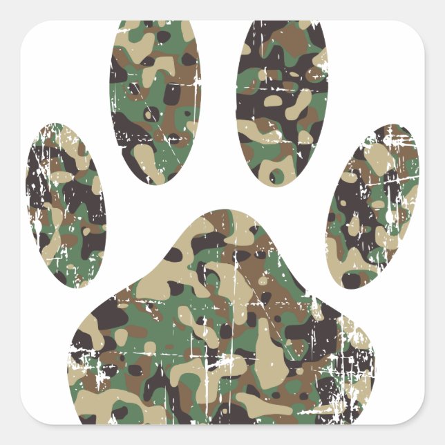 Sticker Carré Empreinte de patte de chien Camo en détresse (Devant)