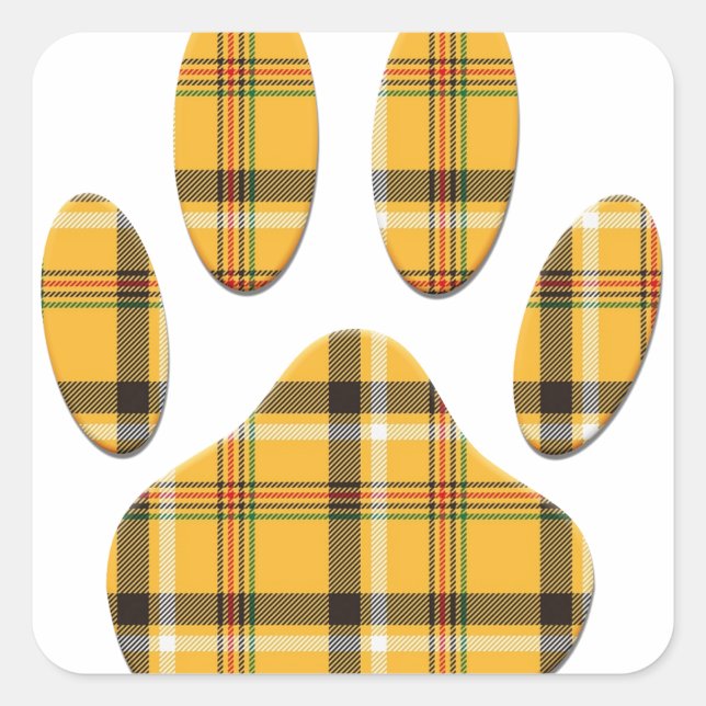 Sticker Carré Empreinte de patte de chien Tartan (Devant)