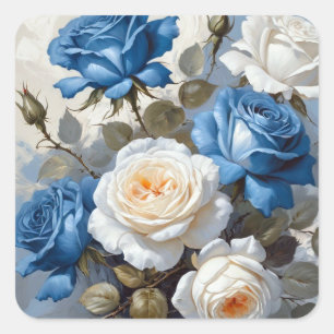 Sticker Carré Empreinte florale bleu et blanc