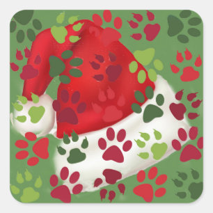 Sticker Carré Empreintes de pattes de Noël avec le casquette de